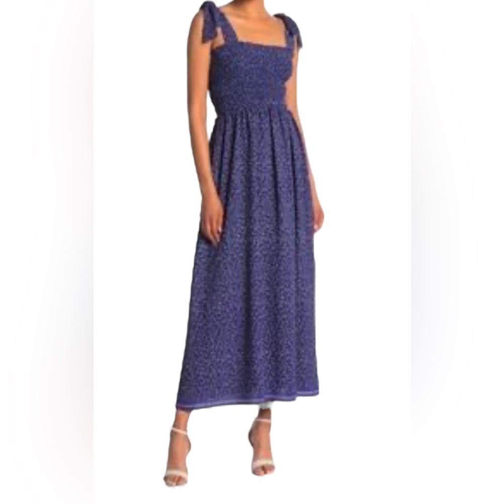 Max Studio Women's Tie Strap Smocked Bodice Floral Print Maxi Dress Size M (D61)